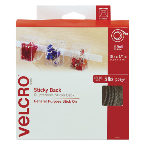 VELCRO Brand Sticky Back 15ft x 3/4in Roll, White