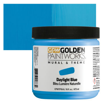 Golden Paintworks Mural and Theme Acrylic Paint - Daylight Blue, 16 oz, Jar with swatch