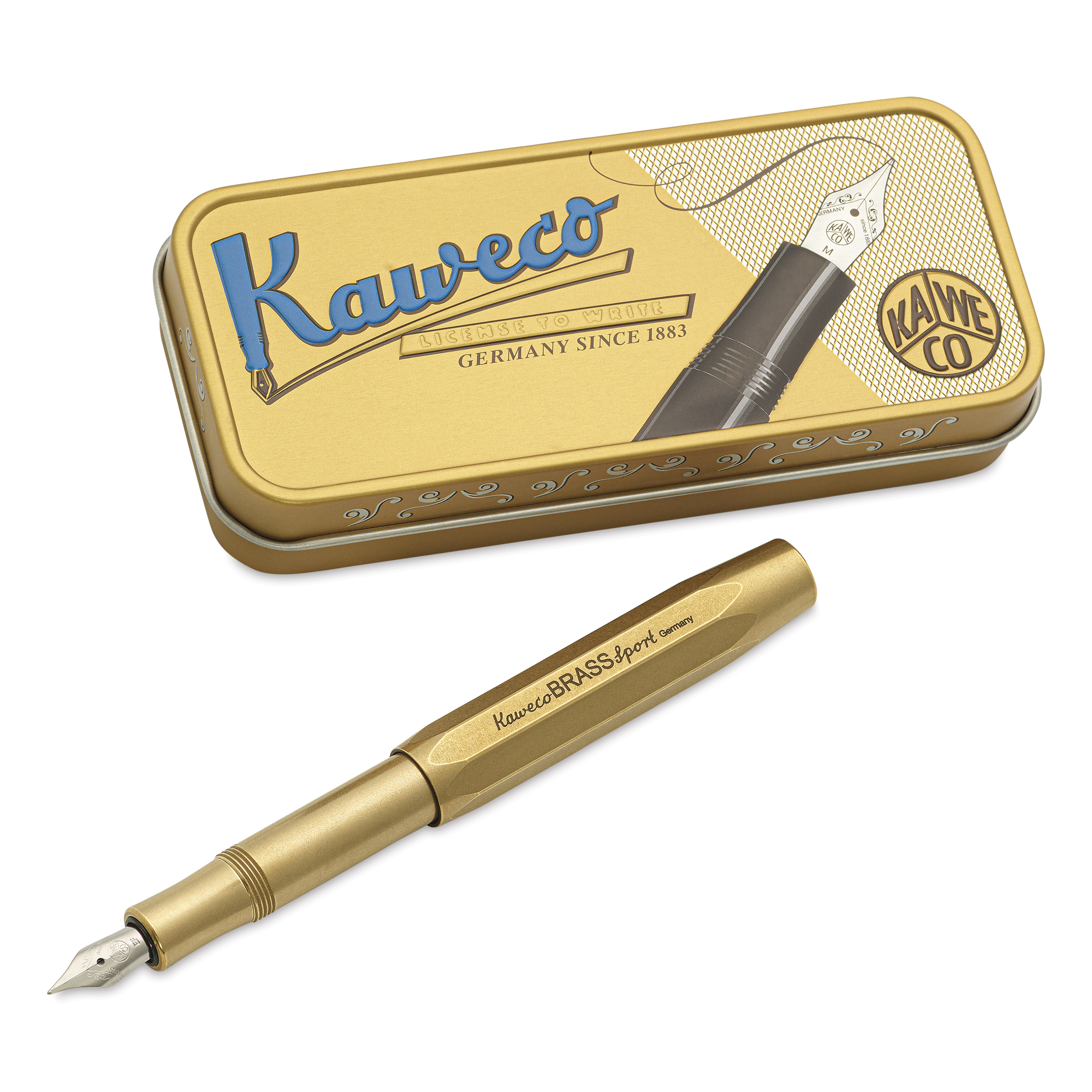 Kaweco Brass Sport Fountain Pen - Extra Fine Nib, Blue Ink | BLICK