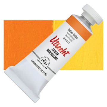 Open in modal - Utrecht Artists' Watercolor Paint - Indian Yellow, 14 ml tube and swatch