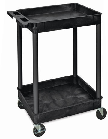 Luxor Heavy-Duty Utility Carts - Angled view of the Two-Tub Shelves Cart