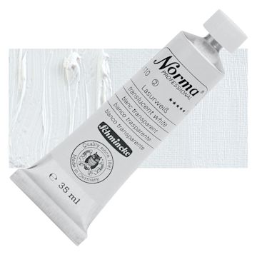 Open in modal - Schmincke Norma Professional Oil Paint - Translucent White, 35 ml, Tube and swatch
