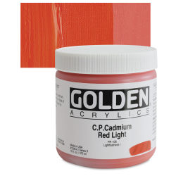 Golden Heavy Body Artist Acrylics - Cadmium Red Light, 16 oz Jar