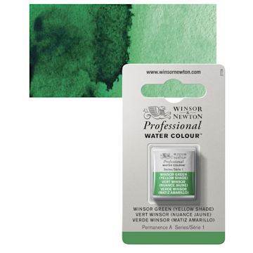 Open in modal - Winsor & Newton Professional Watercolor - Winsor Green (Yellow Shade), Half Pan and swatch