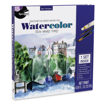 SpiceBox Art Studio Watercolor Kit (Front of packaging, Angled)