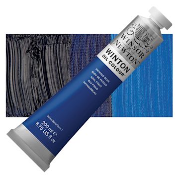 Open in modal - Winsor & Newton Winton Oil Color - Phthalo Blue, 200 ml tube and swatch