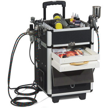 Maxx Jet Compressor - Angle view open, top detached, drawers open with accessories not included