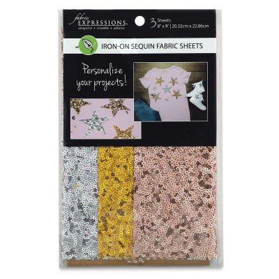 Fabric Expressions Iron-On Fabric Sheets - Sequin, Pkg of 3