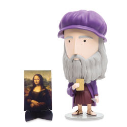Art History Heroes Figurine - Leonardo da Vinci figurine standing next to his artwork