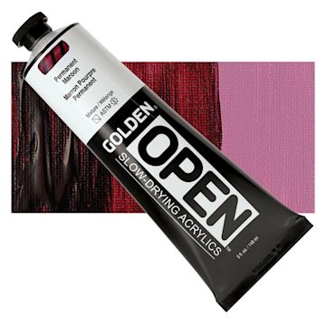 Open in modal - Golden Open Acrylic - Permanent Maroon, 5 oz, Tube and swatch