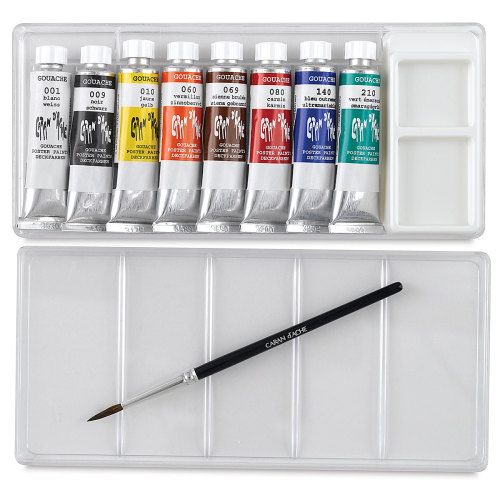 Caran d'Ache Gouache Studio Set - Set of 8 with Brush, 10 ml Tubes