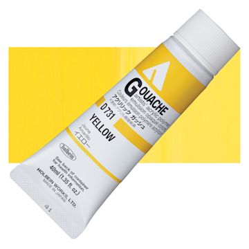 Open in modal - Holbein Acrylic Gouache - Yellow, 40 ml tube and swatch