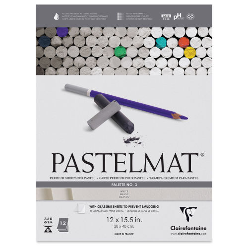 Clairefontaine Pastelmat Pad - 12 x 15-1/2, White, 12 Sheets