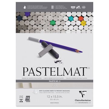Open in modal - Clairefontaine Pastelmat Pad - 12" x 15-1/2", White, 12 Sheets, front of the packaging