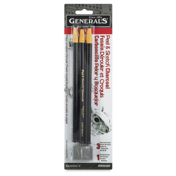General's Peel and Sketch Charcoal Sets - Front of package of 3 assorted Charcoal pencils