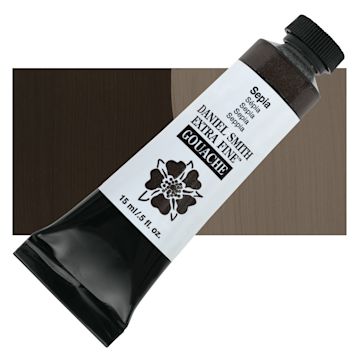 Open in modal - Daniel Smith Extra Fine Gouache - Sepia, 15 ml tube and swatch
