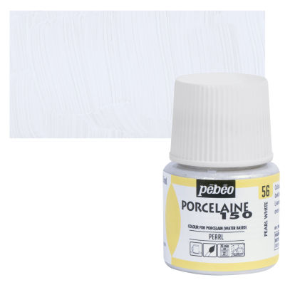 Pebeo Porcelaine 150 Paint - Pearl White, Shimmer, 45 ml bottle (swatch and bottle)