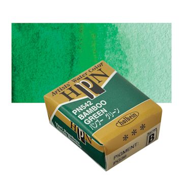 Open in modal - Holbein Artists' Watercolor Half Pan - Bamboo Green and swatch