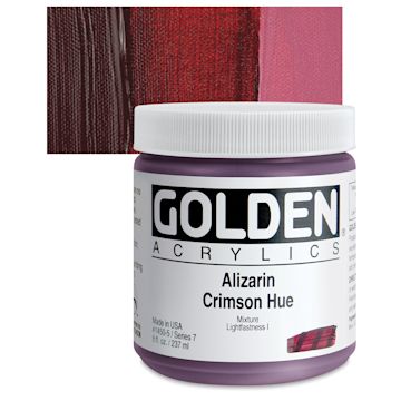 Open in modal - Golden Heavy Body Artist Acrylic - Alizarin Crimson Historic Hue, 8 oz Jar and swatch