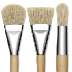 Blick Mega Natural Bristle Brushes - A closeup of Filbert, Flat and Round Mega brushes