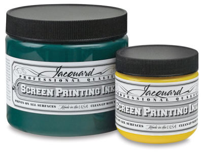 Jacquard Screen Printing Inks - Small Yellow and Large Green Ink Jars shown