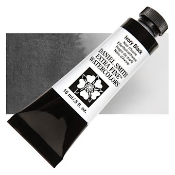 Open in modal - Daniel Smith Extra Fine Watercolor - Ivory Black, 15 ml Tube and swatch