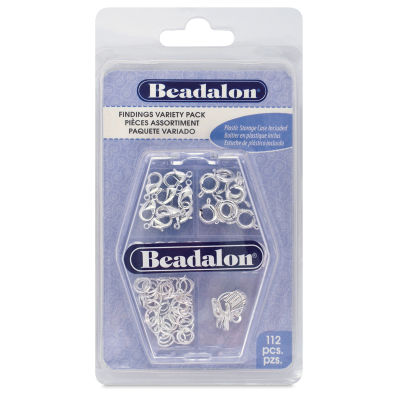 Beadalon Jewelry Findings Variety Packs - Front of blister pack of 112 pc Silver Findings