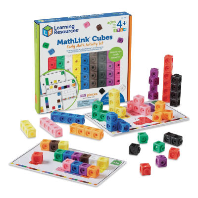 MathLink Cubes Activity Set - Early Math, contents laid out in front of the packaging. 