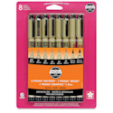 Sakura Pigma Micron, Brush and Graphic Markers - Set of 8, Black, Assorted Sizes