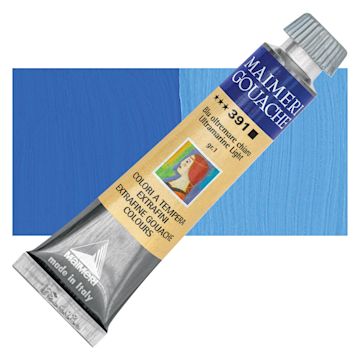 Open in modal - Maimeri Artist Gouache - Ultramarine Light, 20 ml tube and swatch