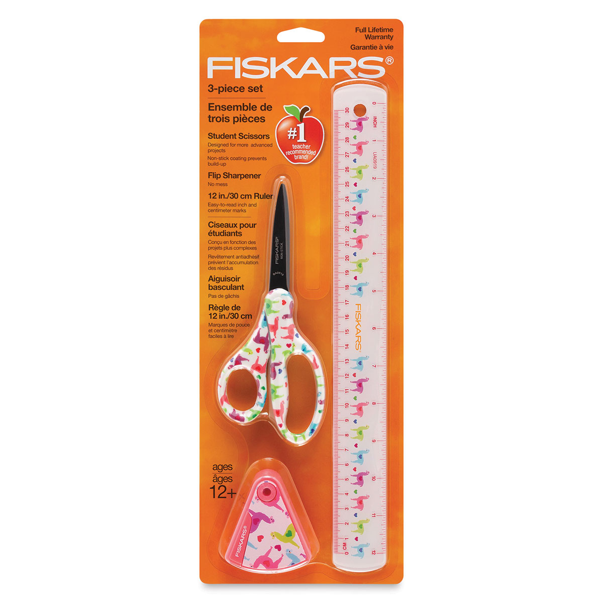 Fiskars Designer Child 3-Piece Set, 5 Scissors, 12 Ruler and Sharpener