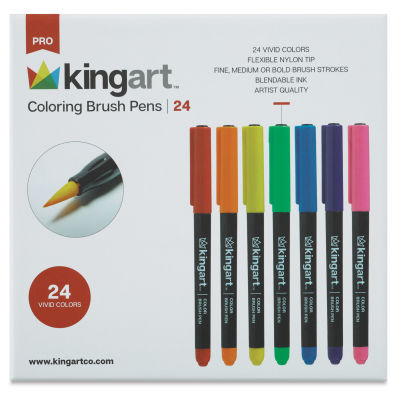 Kingart Pro Coloring Brush Pens - Set of 24 (front of package)