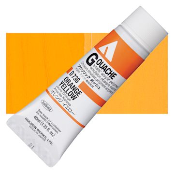 Open in modal - Holbein Acrylic Gouache - Orange Yellow, 40 ml tube and swatch