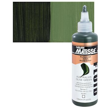 Open in modal - Matisse Fluid Acrylic - Australian Olive Green, 135 ml bottle and swatch