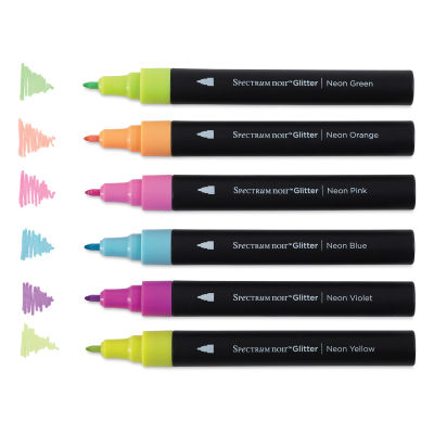 Spectrum Noir Glitter Pen Set - Neon Lights, Set of 6 (swatches and pens)