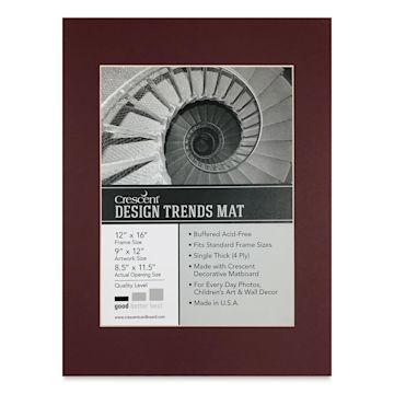 Open in modal - Crescent Pre-Cut Mat - Maroon, 12" x 16" (8-1/2" x 11-1/2" Opening)