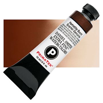 Open in modal - Daniel Smith Extra Fine Watercolor - PrimaTek, Hematite Burnt Scarlet Genuine, 15 ml Tube and swatch