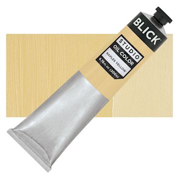 Open in modal - Blick Studio Oil Paint - Naples Yellow, 200 ml tube and swatch