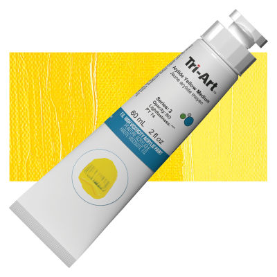 Tri-Art Finest Quality Artist Acrylics - Arylide Yellow Medium, 60 ml tube with swatch