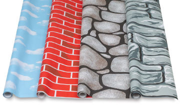 Fadeless Designs Background Paper Rolls - Cloud, 2TBrick, RockWall & Flagstone rolls shown unrolled