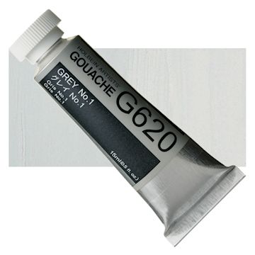 Open in modal - Holbein Artists' Gouache - Gray 1, 15 ml tube and swatch