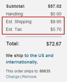 highlighting estimate shipping and estimate tax