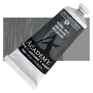 Open in modal - Grumbacher Academy Acrylic - Neutral Gray, 90 ml tube and swatch