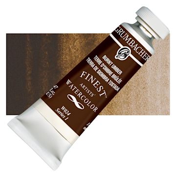 Open in modal - Grumbacher Finest Artists' Watercolor - Burnt Umber, 14 ml tube and swatch