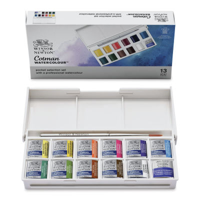 Winsor & Newton Cotman - Sketcher’s Pocket Set, Set of 12, Assorted Colors, Half Pans (Packaging shown with open set)