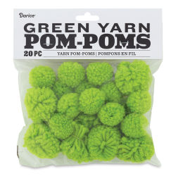 Yarn Pom Poms - Green, Pkg of 20