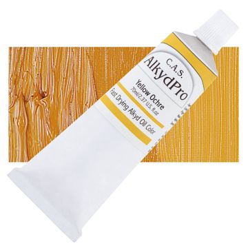 Open in modal - CAS AlkydPro Fast-Drying Alkyd Oil Color - Yellow Ochre, 70 ml tube and swatch