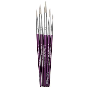 Open in modal - Silver Brush Silver Silk 88 Synthetic Brushes - Short Handle, Ultra Round, Set of 5, brushes laid out