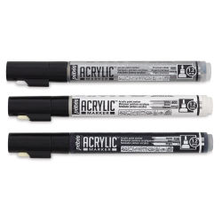 Pebeo Acrylic Marker - Set of 3, Black, White, and Silver, 1.2 mm, Bullet Nib
