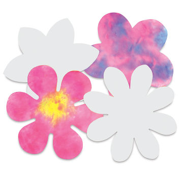 Roylco Color Diffusing Paper - Several Flower Shapes from Package of 80, some painted